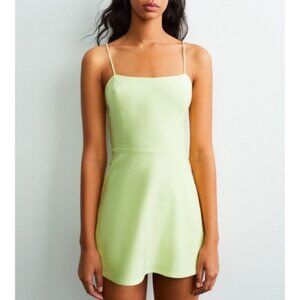 Zara mini playsuit dress S women linen blend build in shorts green